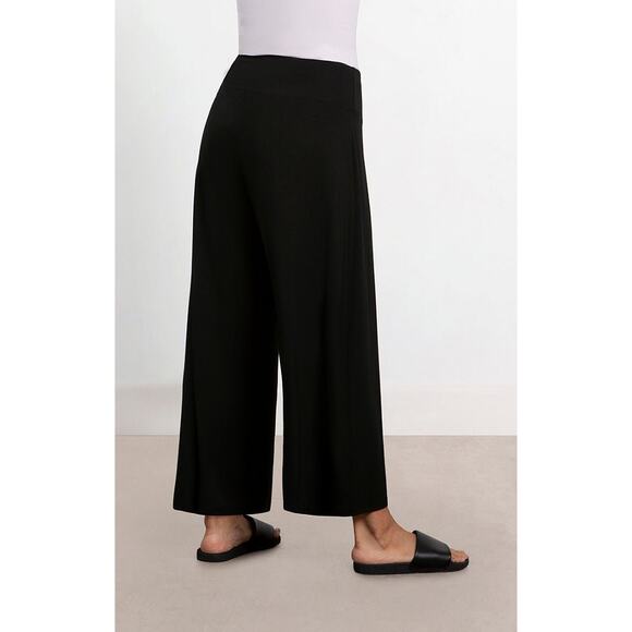 Sympli Women's Bamboo Wide Leg Pants Size L Black Cropped - Picture 3 of 4